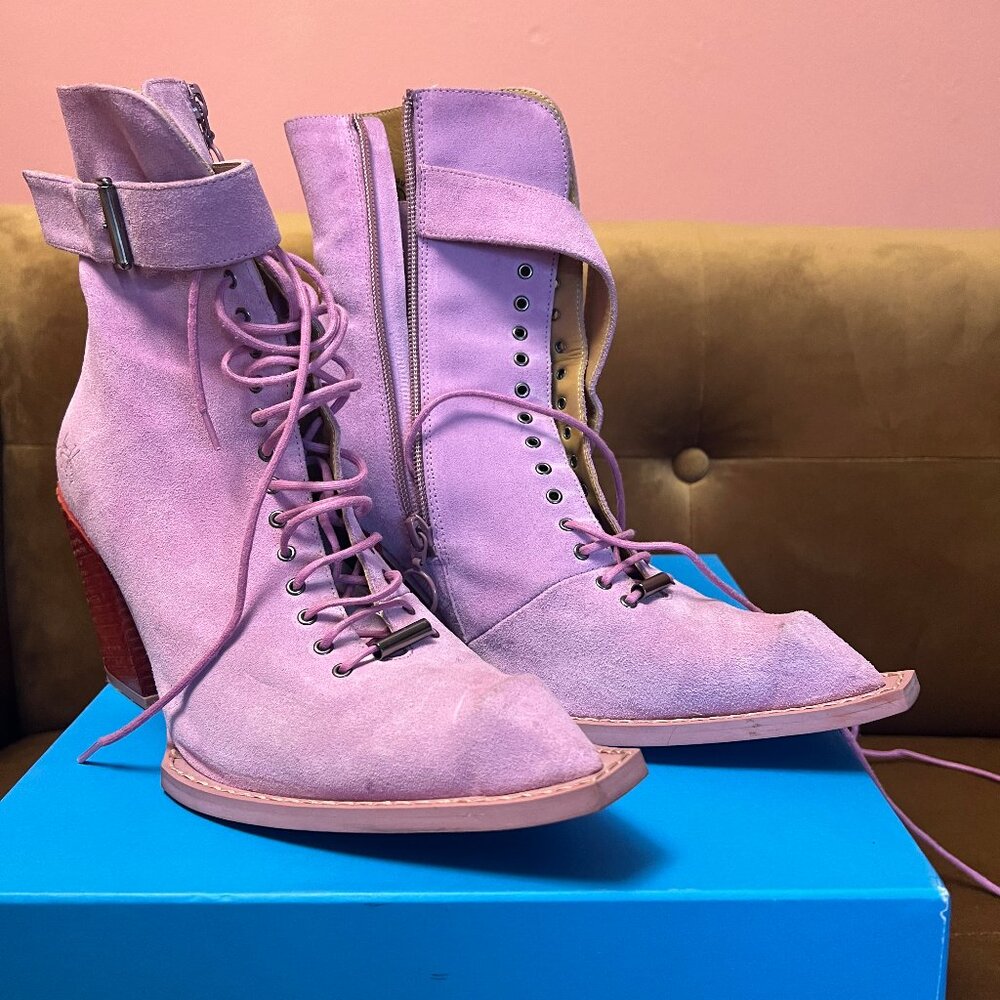 John fluevog Swordfish Hi Cubist Cupcake Lace-Up Ankle Boots with a Buckle